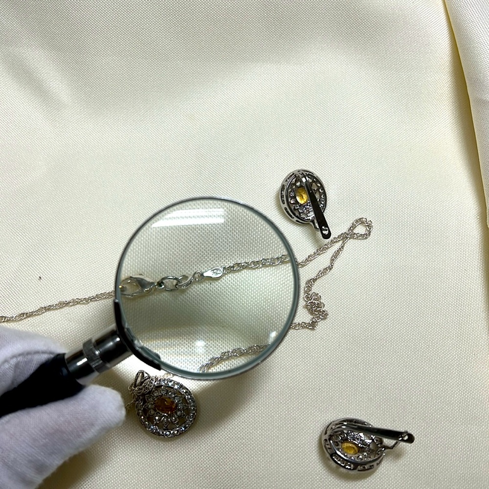 Yellow citrine original stone & American diamonds 925 mark silver jewelry #291 - Picture 7 of 15